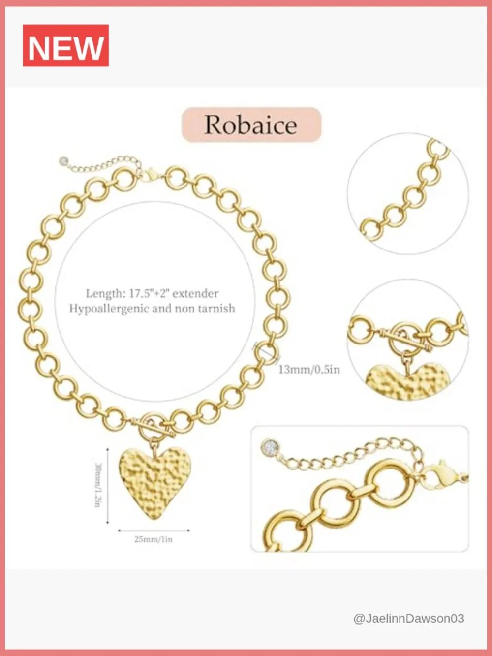Chunky Gold Heart Pendant Necklace with Toggle Clasp